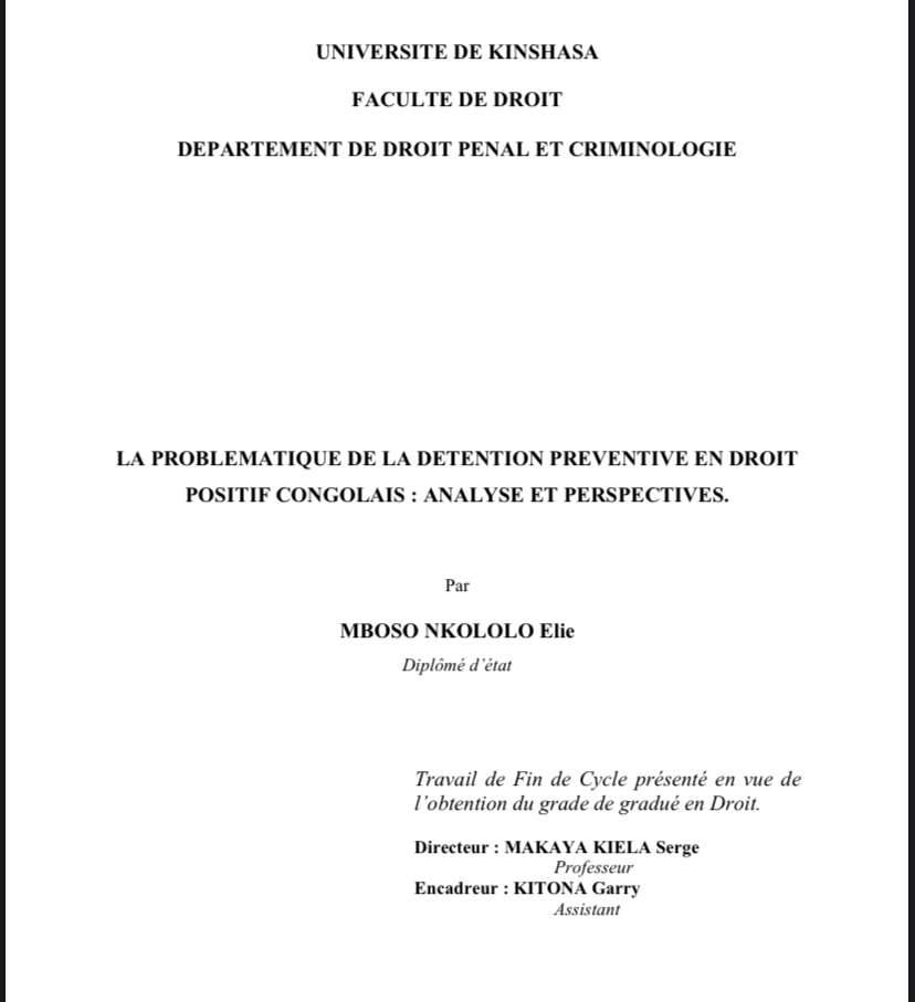 TFC LA PROBLEMATIQUE DE LA DETENTION PREVENTIVE EN DROIT POSITIF ...